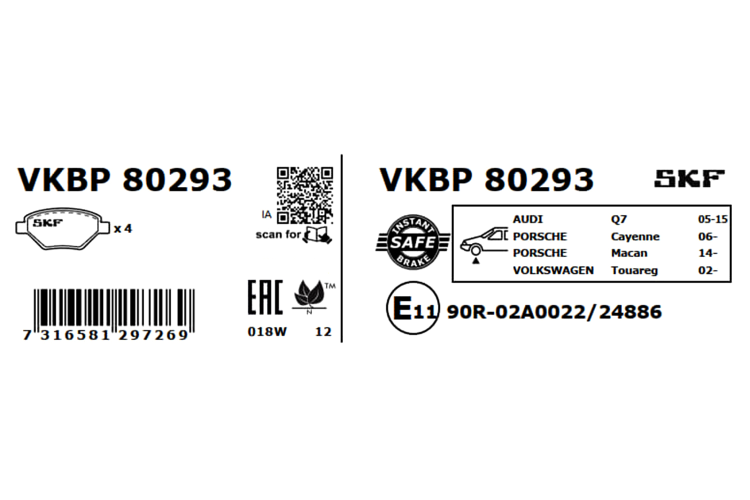 Комплект тормозных колодок, дисковый тормоз - VKBP 80293 SKF